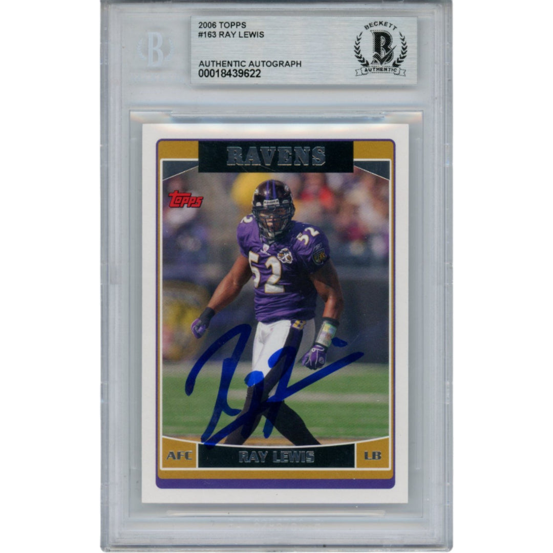 Ray Lewis Autographed/Signed 2006 Topps #163 Trading Card Slab Beckett 53505