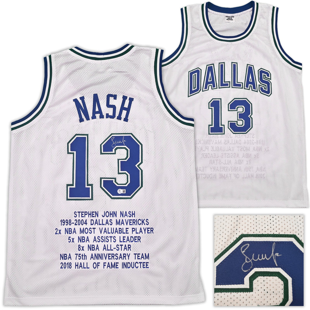 Dallas Mavericks Steve Nash Autographed Signed White Stat Jersey Beckett Wit