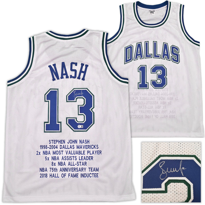 Dallas Mavericks Steve Nash Autographed Signed White Stat Jersey Beckett Wit