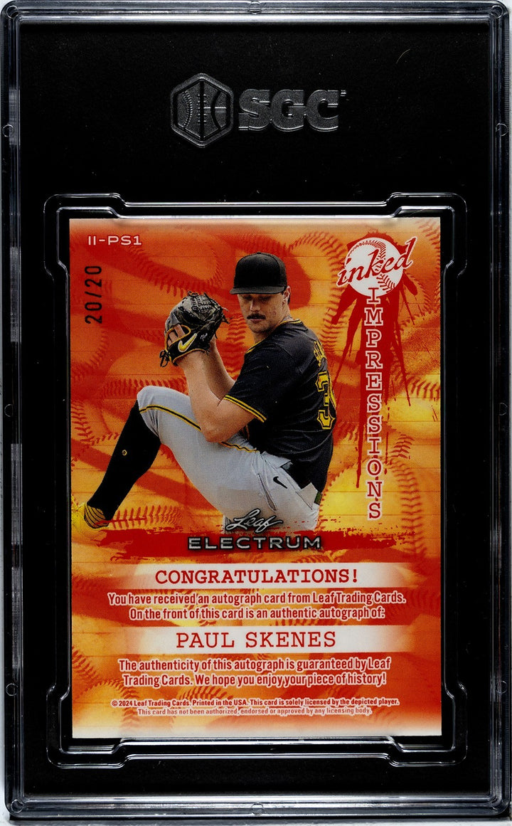 Paul Skenes signed 2024 Leaf Electrum Inked Impressions Platinum /20- SGC 10/10