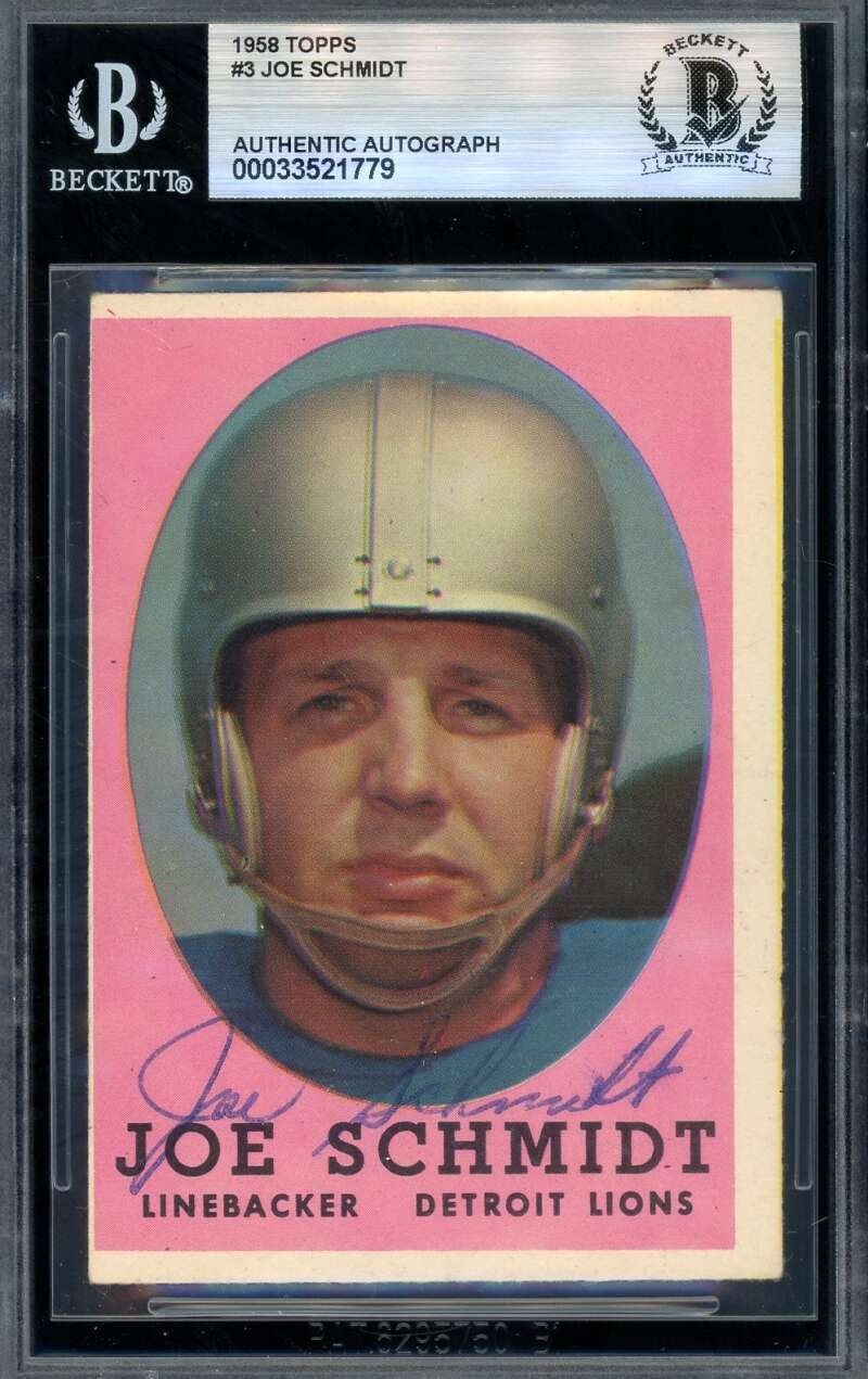 Joe Schmidt Beckett BAS Vintage Signed 1958 Topps Autograph Lions