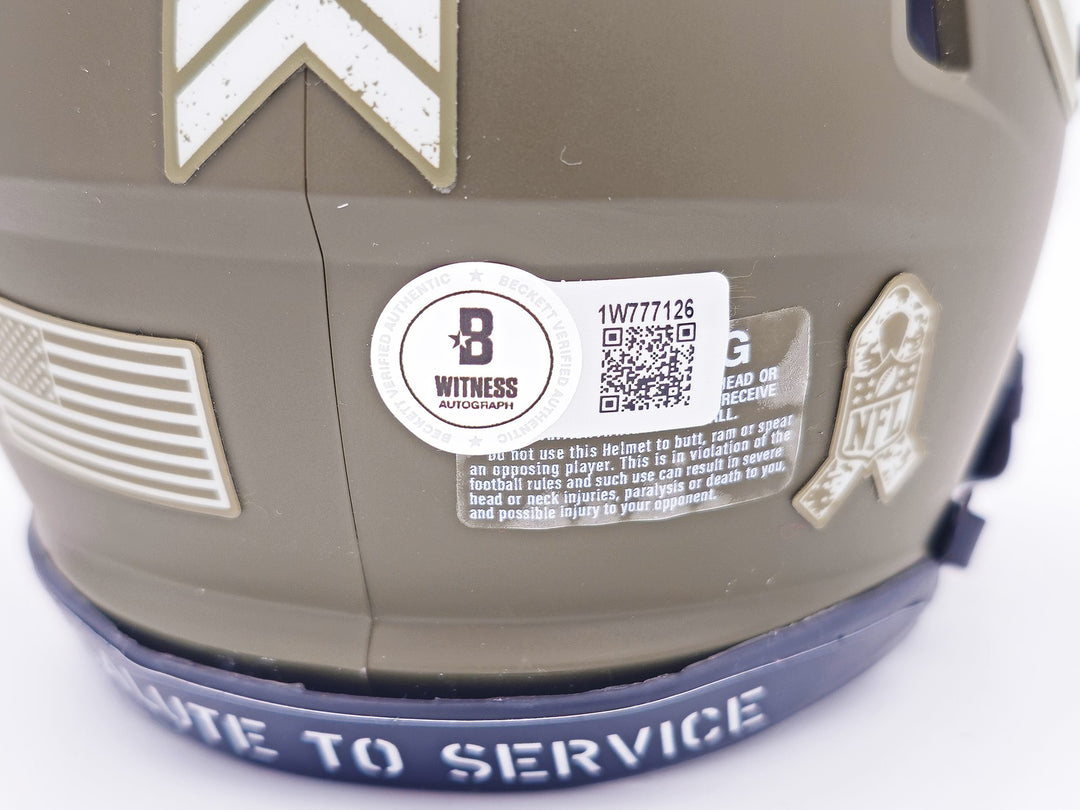 Terry Bradshaw Auto Steelers Army Green Salute to Service Mini Helmet Beckett