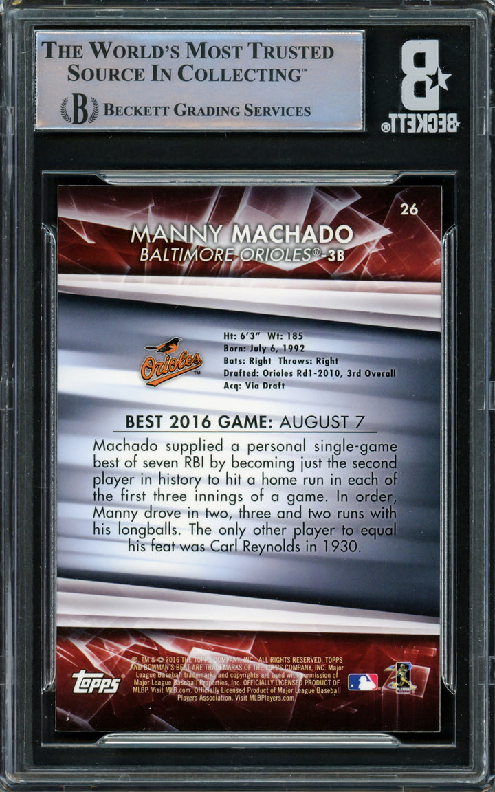 Manny Machado Autographed 2016 Bowman's Best Card #26 Orioles Beckett #16545585