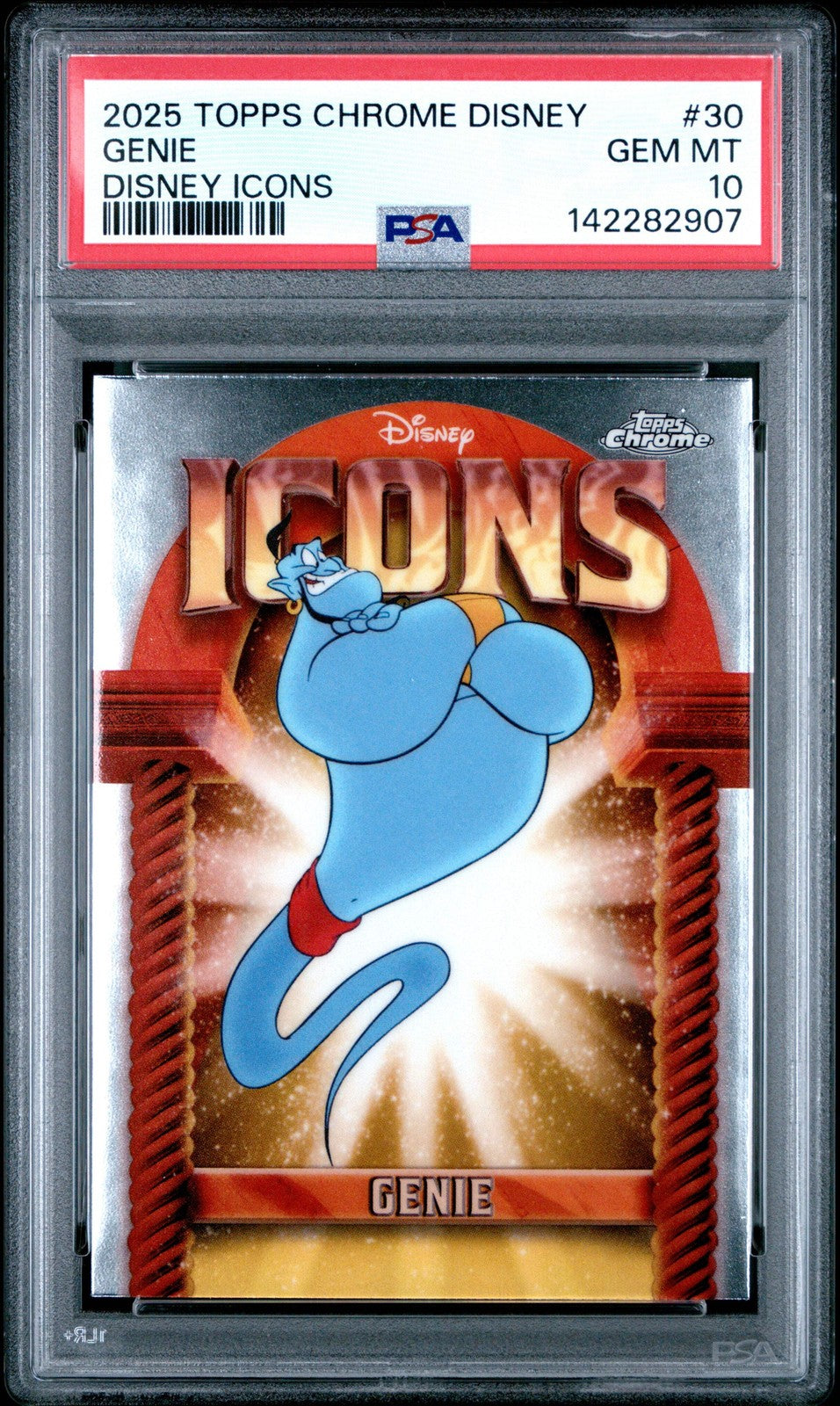 Graded 2025 Topps Chrome Disney Genie #30 Icons Aladdin Trading Card PSA 10 Mint