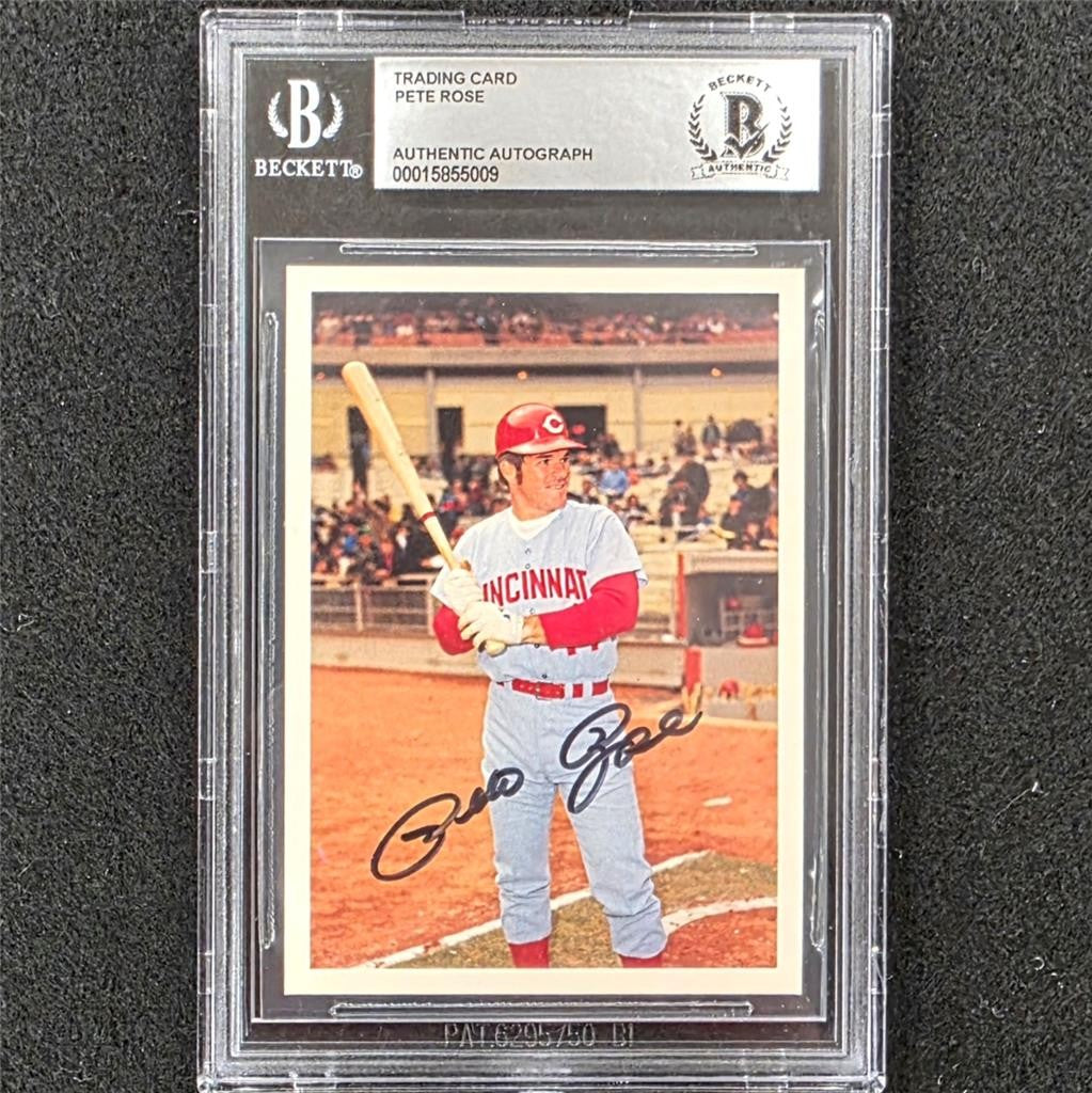 Pete Rose signed 1985 Cincinnati Reds Baseball Trading Card #100 slab auto BAS