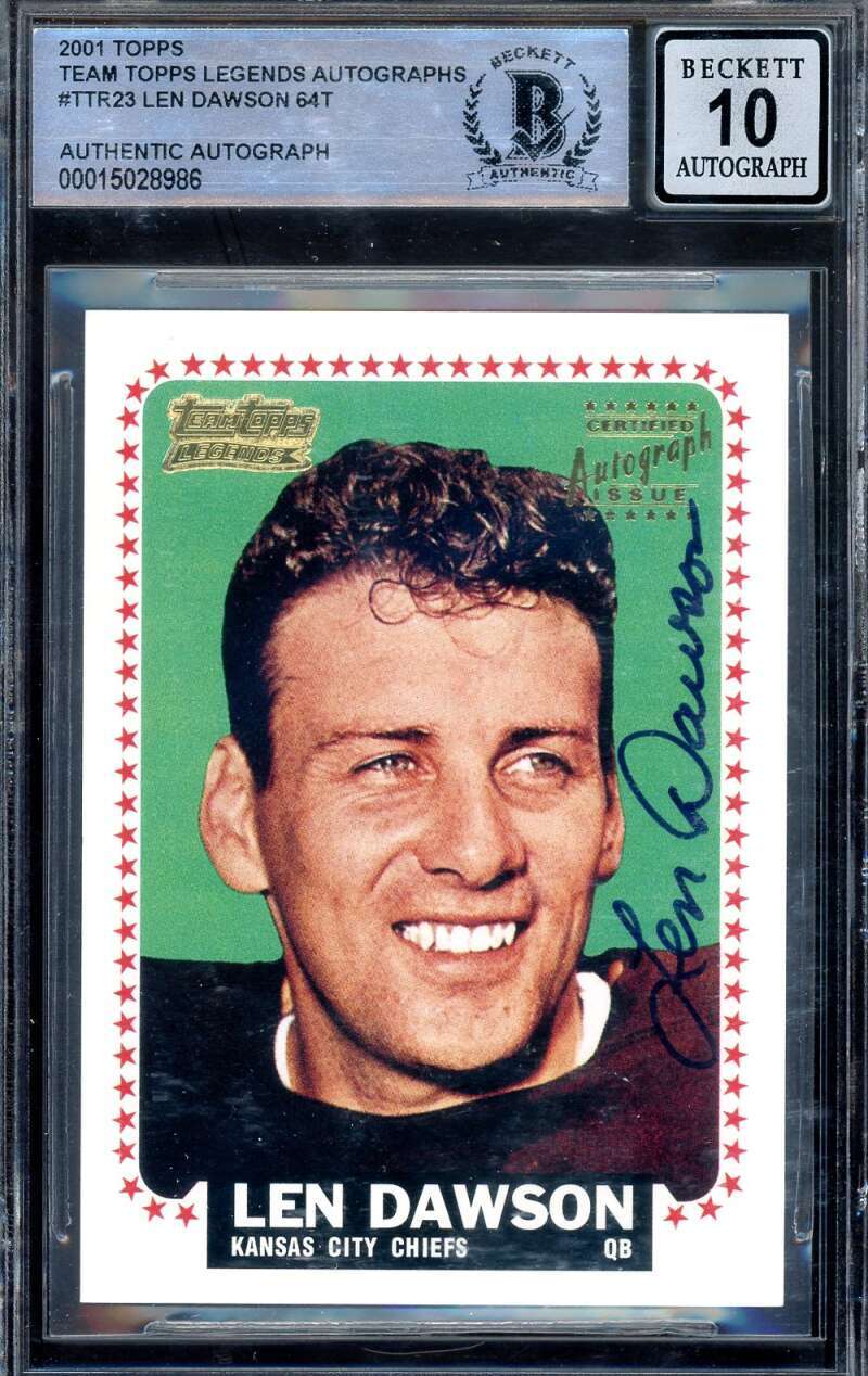 Len Dawson Gem Mint 10 Beckett BAS Signed 2001 1964 Topps Team Legends Autograph