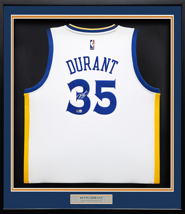 Warriors Kevin Durant Signed Framed White Adidas Swingman Jersey Beckett BAS QR