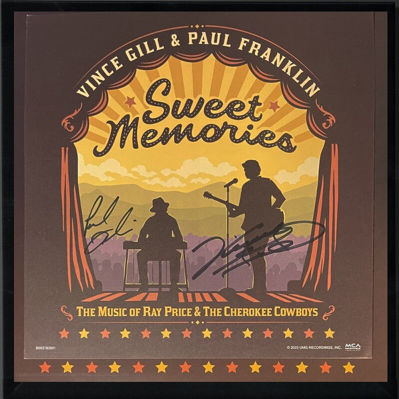 Vince Gill/Paul Franklin dual signed 2023 Sweet Memories 11x11 Art Card Framed