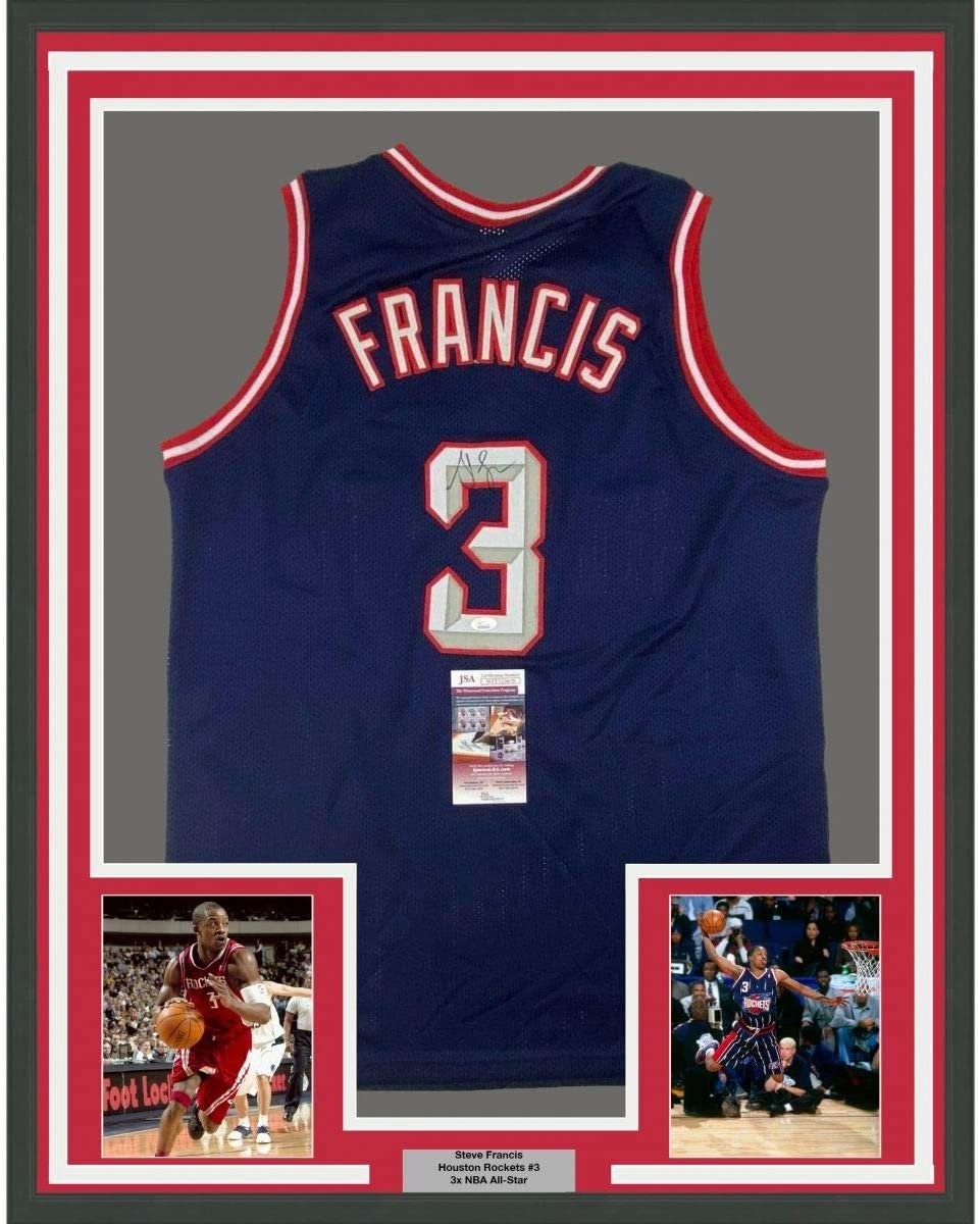 FRAMED Signed STEVE FRANCIS 35x39 Houston Blue Jersey JSA COA Auto