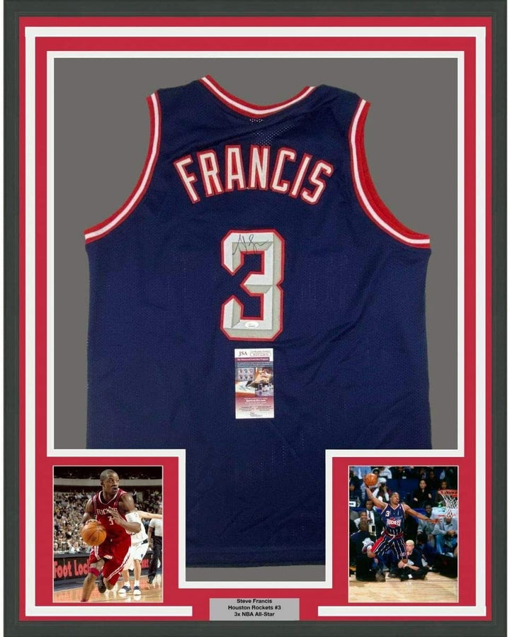 FRAMED Signed STEVE FRANCIS 35x39 Houston Blue Jersey JSA COA Auto