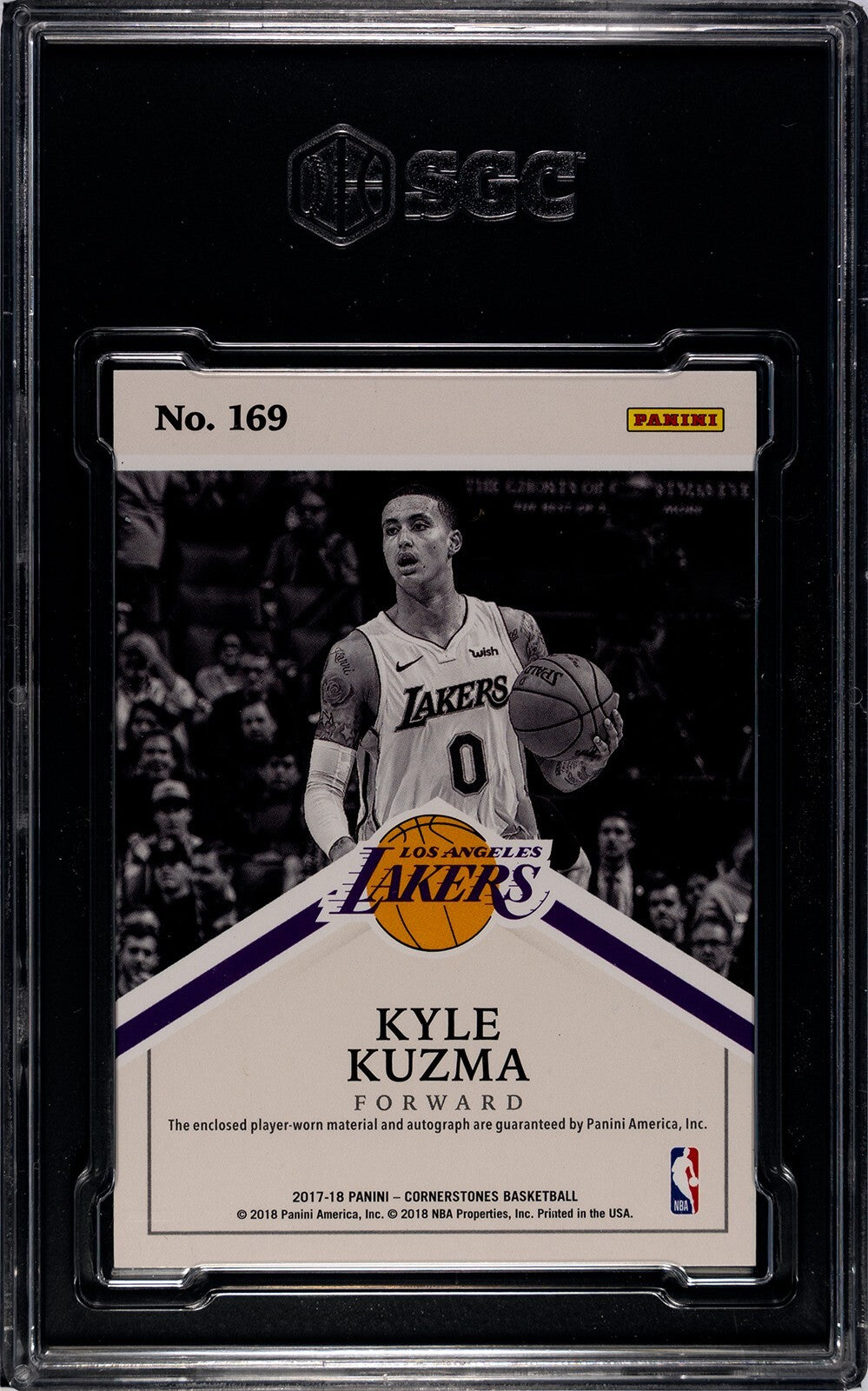 Kyle Kuzma signed 2017-18 National Treasures Rookie Auto/Patch Card-SGC Graded 8