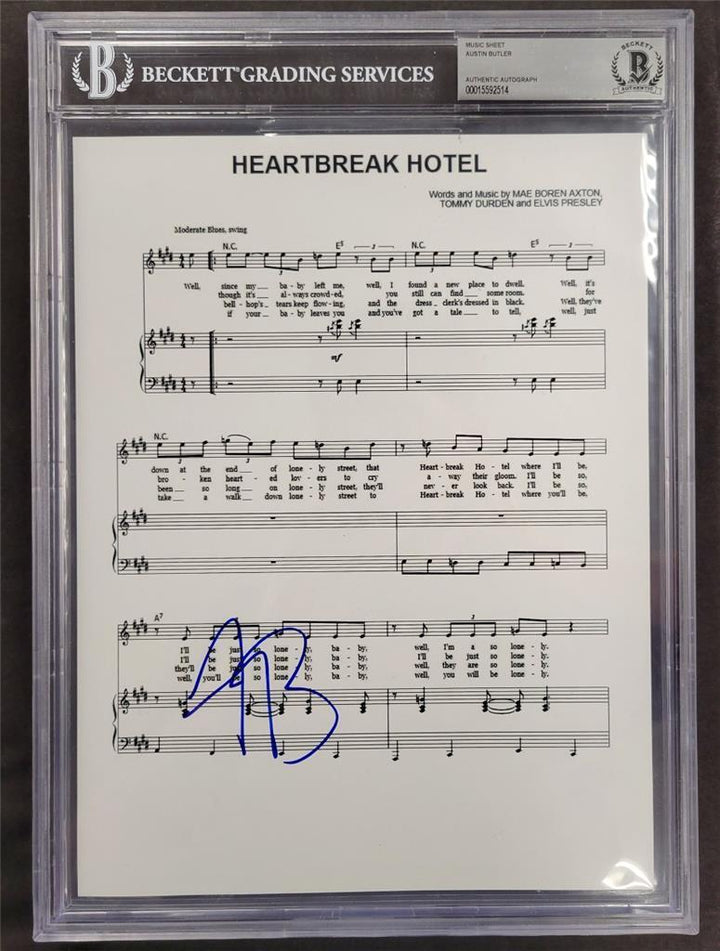 Austin Butler signed 8.5x11 Elvis Heartbreak Hotel song sheet (A) ~ Beckett BAS