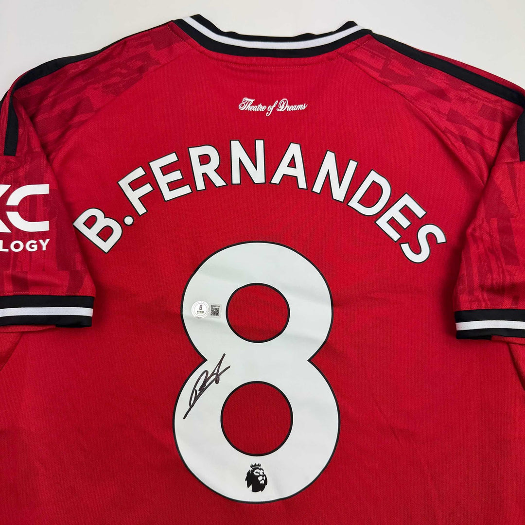 Autographed/Signed Bruno Fernandes Manchester United Red Jersey Beckett BAS COA