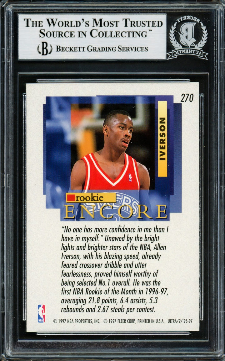 Allen Iverson Signed 1996-97 Fleer Ultra RC 270 76ers Beckett #14133870