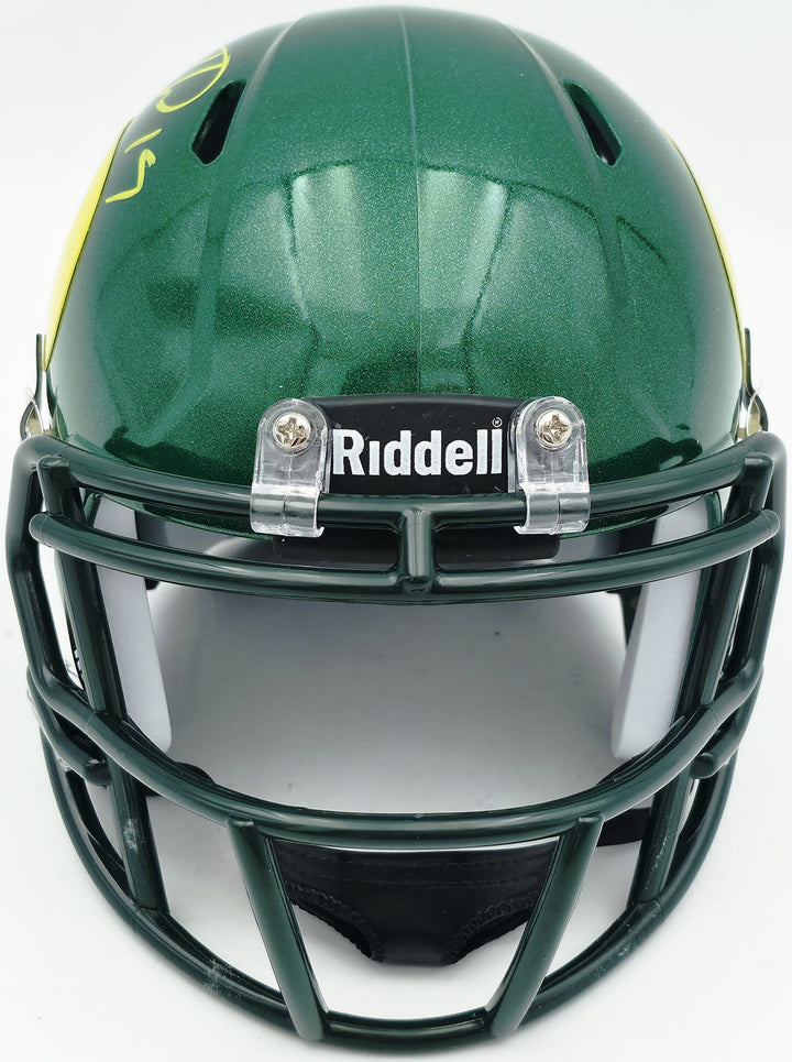 Tez Johnson Signed Oregon Ducks Green Speed Mini Helmet JSA Witness