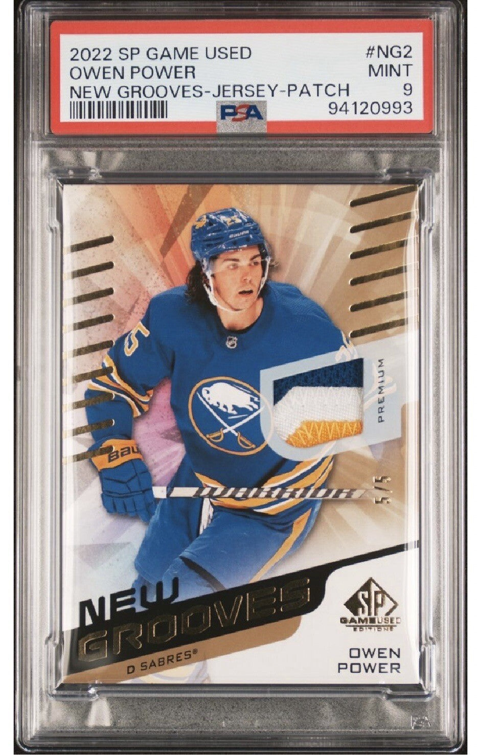 2022-23 SP Game Used Owen Power New Grooves Rc Premium Patch 5/5 Psa 9 MT Pop 1