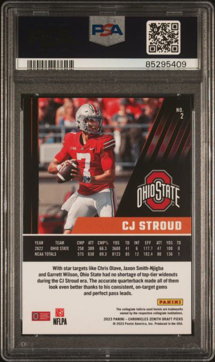 Graded 2023 Panini Chronicles DP C.J. Stroud #2 Zenith RC Football Card PSA 10