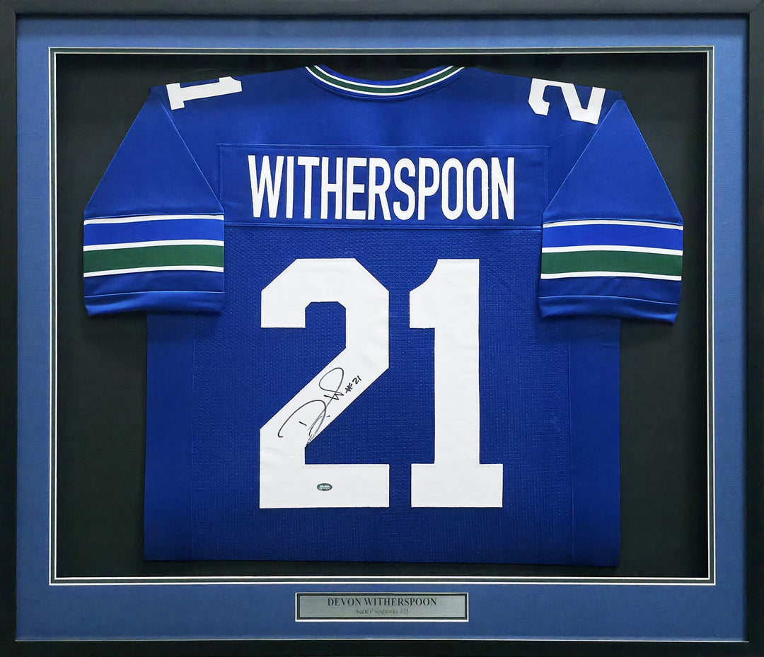 Seattle Seahawks Devon Witherspoon Signed Framed Blue Throwback Jersey MCS Holo