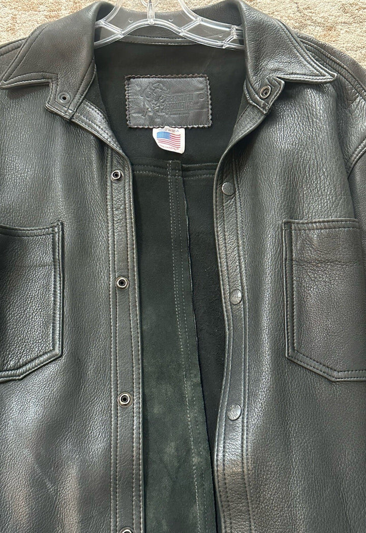 Vintage Branded Garments Black Leather Jacket Button Usa New W/out Tag Sz M 44