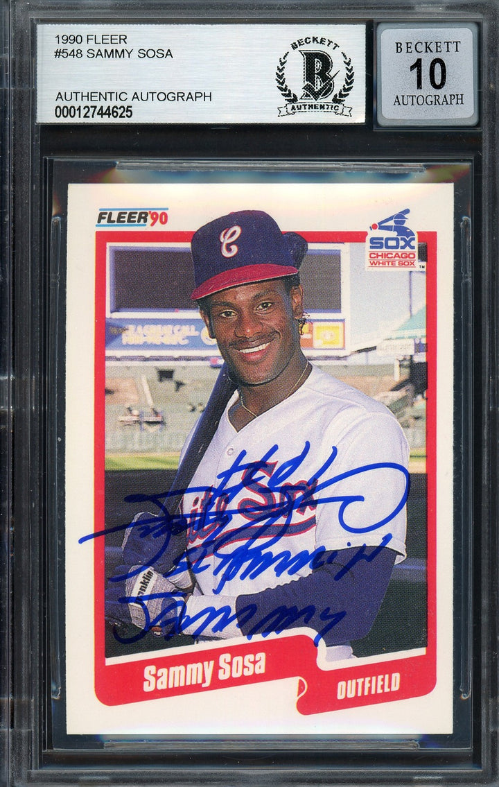 Sammy Sosa Signed 1990 Fleer RC 548 White Sox Auto GM 10 "Slammin Sammy" Beckett