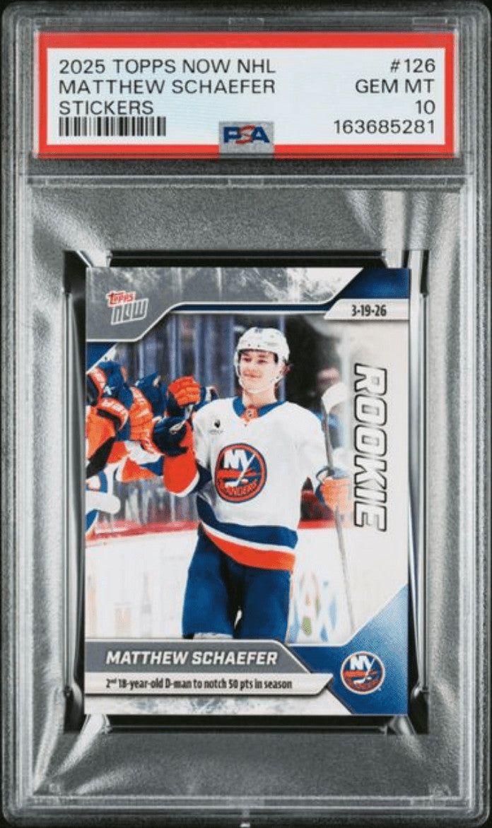 Graded 2025 Topps Now Matthew Schaefer #126 Rookie RC Card PSA 10
