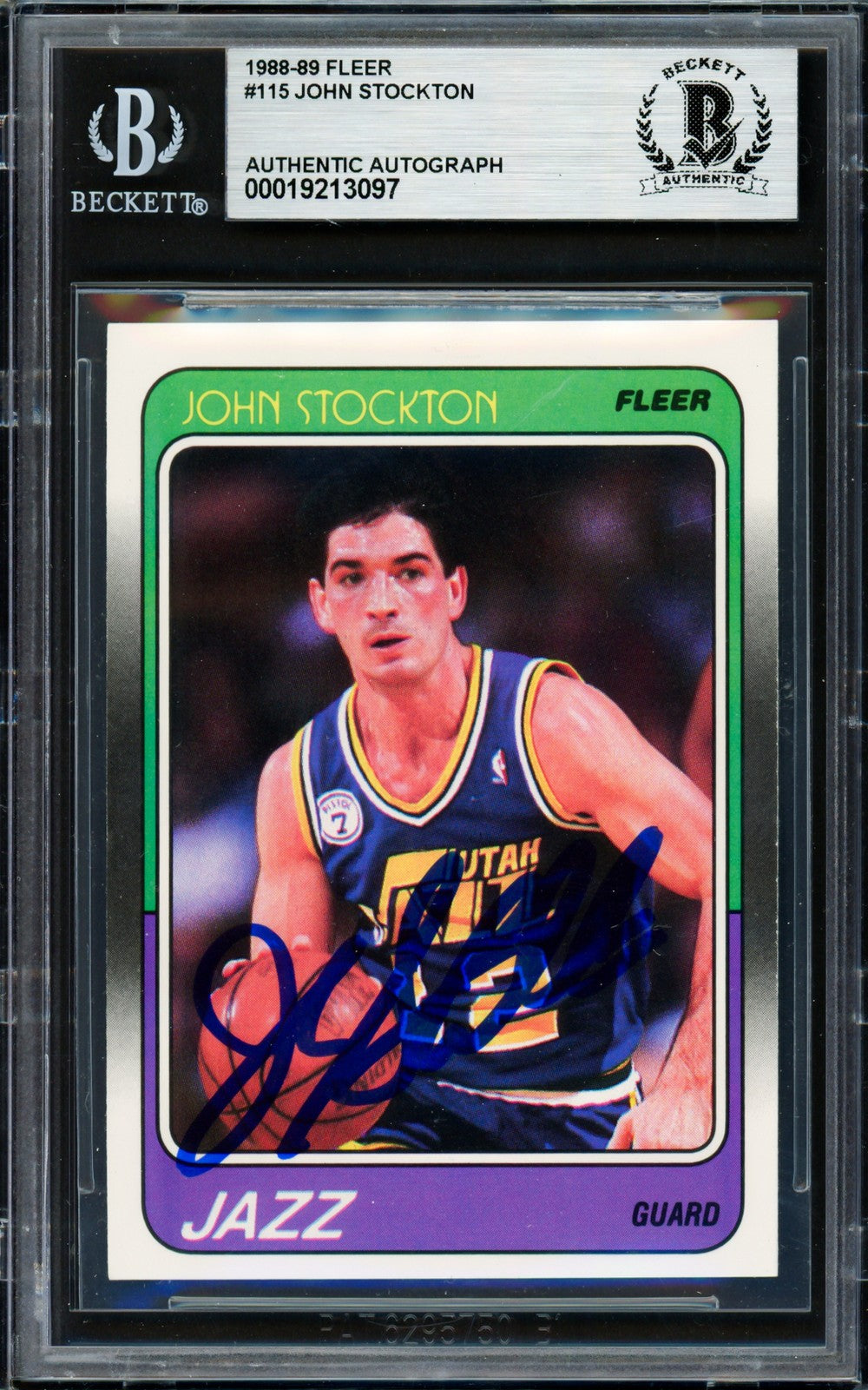 John Stockton Signed 1988-89 Fleer RC 115 Utah Jazz Beckett