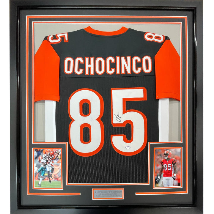 FRAMED Signed CHAD OCHOCINCO Johnson 35x39 Black Jersey JSA COA Auto