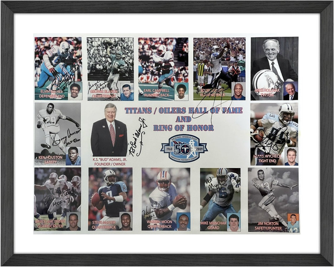 1960-2009 AFL Titans/Oilers  18x24 Photo 9 sigs Adams/Blanda/Matthews FRAMED BAS