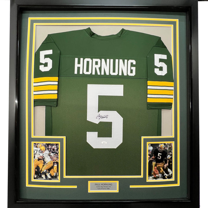 FRAMED Signed PAUL HORNUNG 35x39 Green Bay Green Jersey JSA COA Auto