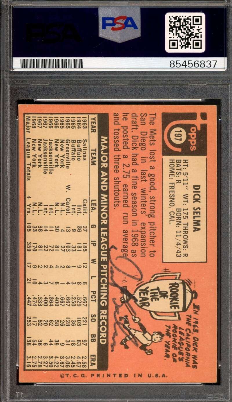 Dick Selma PSA DNA Vintage Signed 1969 Topps Autograph
