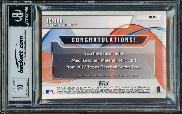 Ichiro Suzuki Signed 2017 Topps Material Relic Jersey Card MLM-1 Sig 10 Beckett