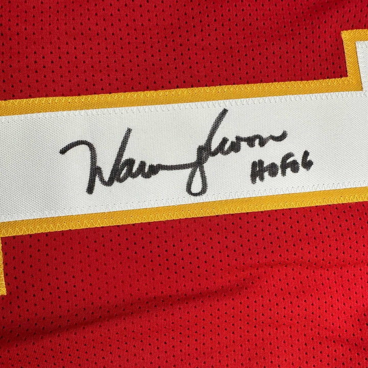 Autographed/Signed Warren Moon HOF 06 Kansas City Red Jersey JSA COA