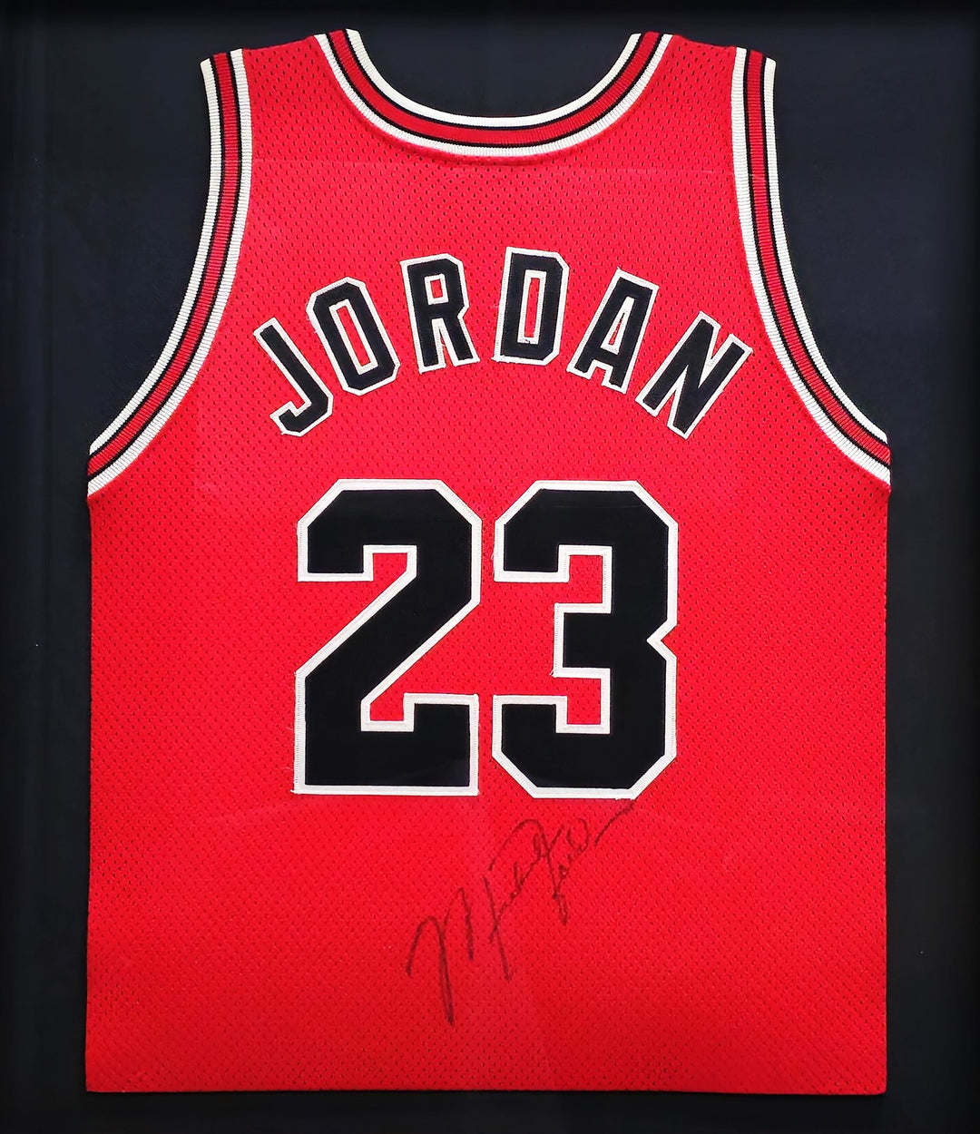 Bulls Michael Jordan Auto Framed Red Authentic Jersey Vintage Sig PSADNA Beckett