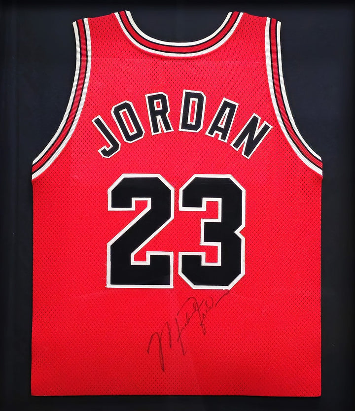 Bulls Michael Jordan Auto Framed Red Authentic Jersey Vintage Sig PSADNA Beckett