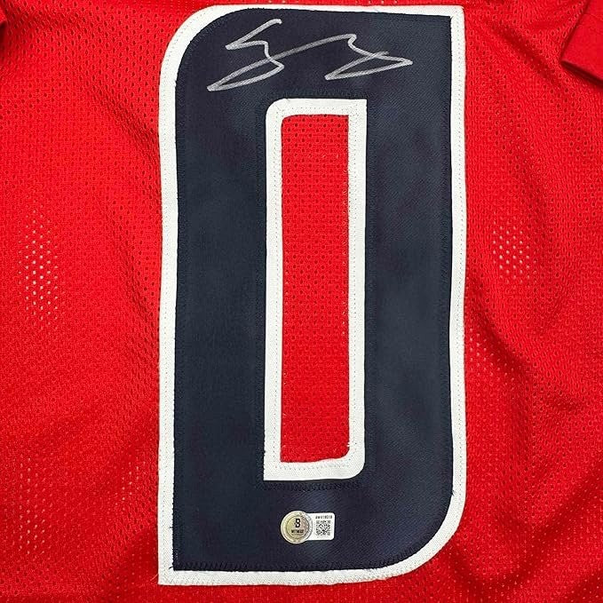 Framed Autographed/Signed Azeez Al Shaair 35x39 Houston Red Jersey BAS COA