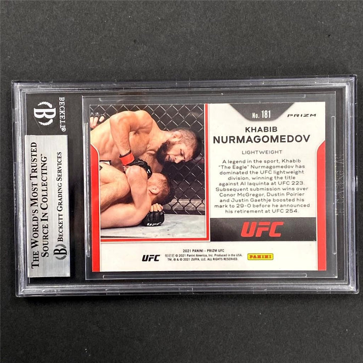2021 Panini Prizm UFC Green Khabib Nurmagomedov #181 auto ~ Beckett BAS