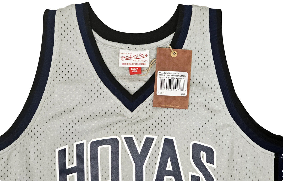Georgetown Hoyas Allen Iverson Auto Grey Mitchell Ness 95 College Jersey L BAS