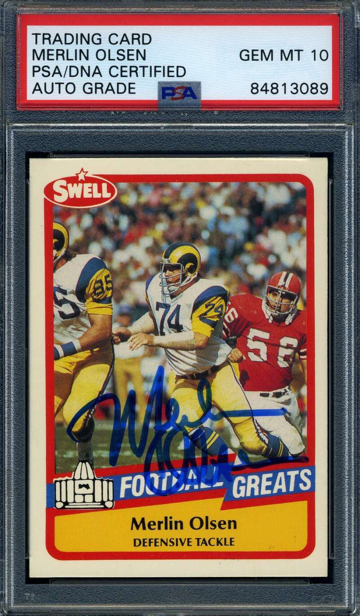 Merlin Olsen Gem Mint 10 PSA DNA Signed 1989 Swell Autograph