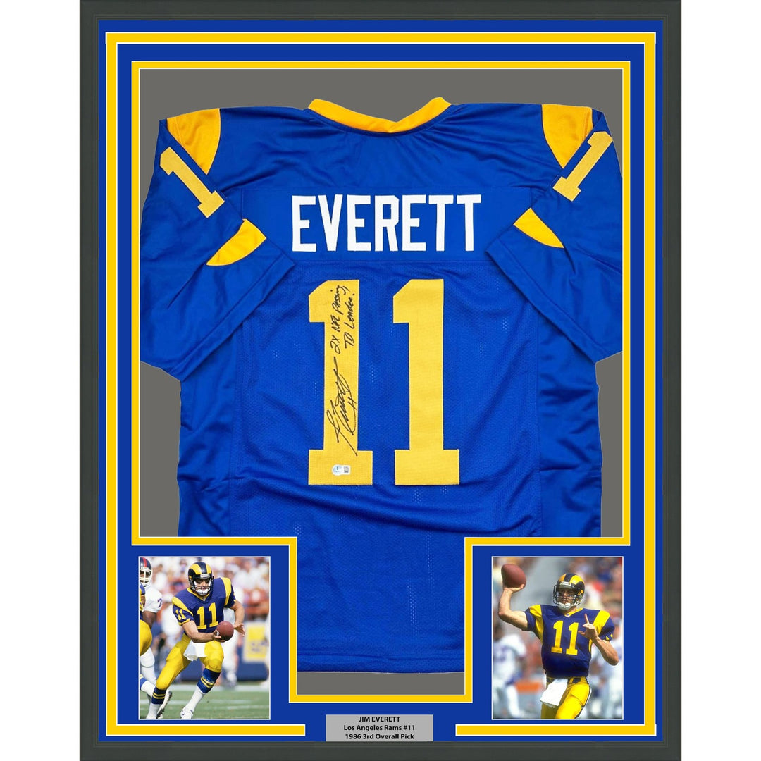 Framed Autographed/Signed Jim Everett 35x39 Los Angeles LA Blue Jersey COA