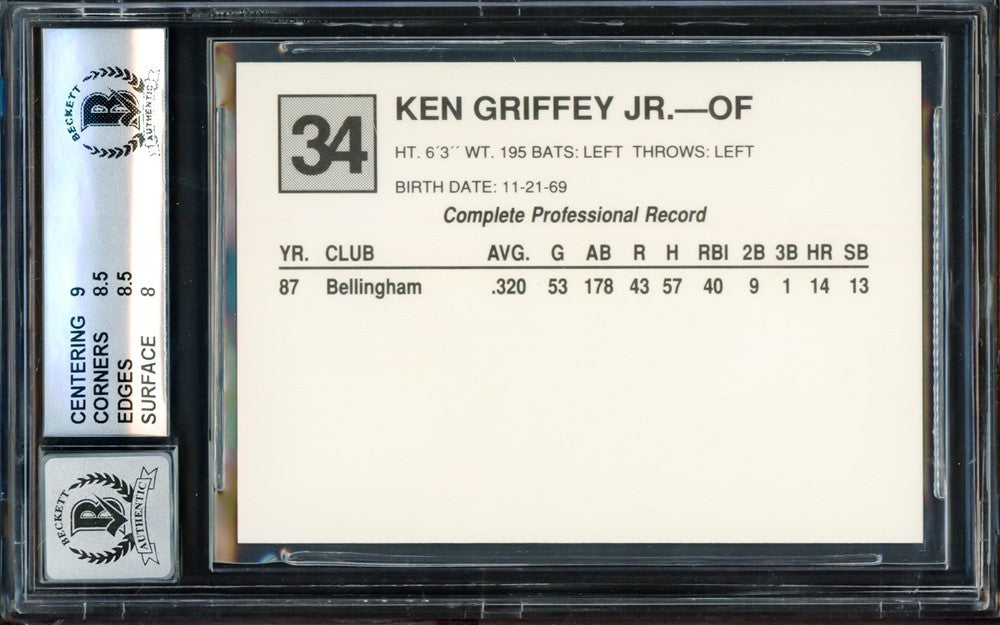 Ken Griffey Jr. Auto 1988 San Bernardino Spirit Cal League RC 34 BGS 8.5 Sig 10