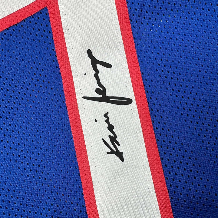 Framed Facsimile Autographed Kevin Jennings 35x39 Blue Reprint Laser Auto Jersey