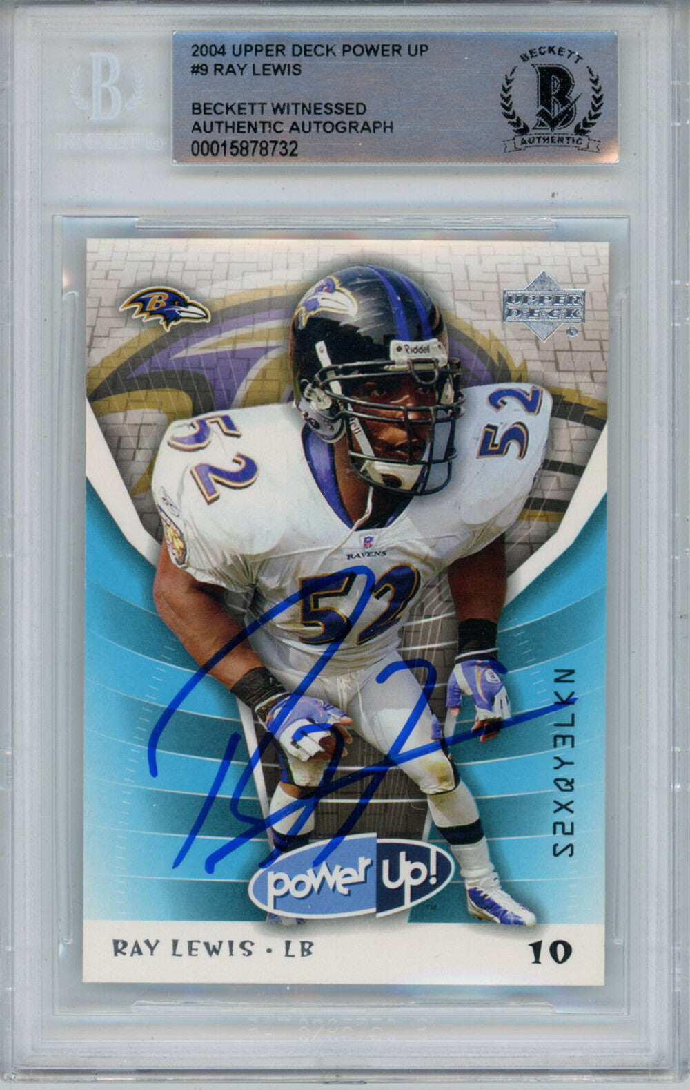 Ray Lewis Signed 2004 Upper Deck Power Up #9 Trading Card Beckett Slab 43372