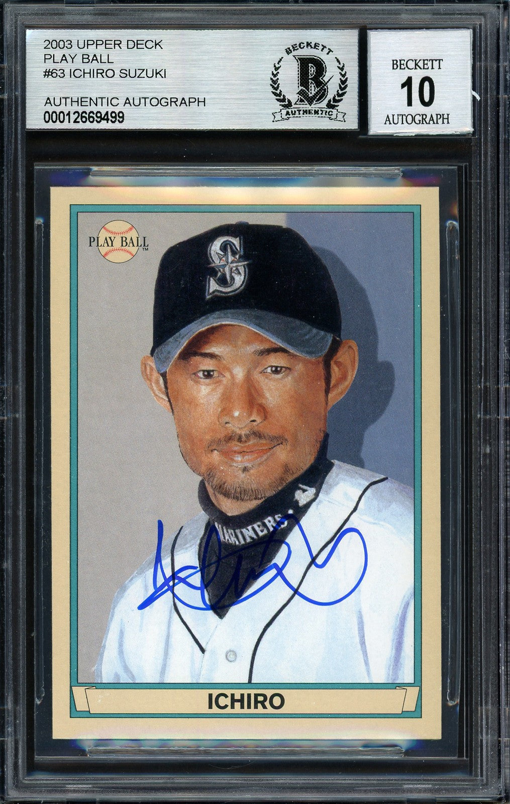 Ichiro Suzuki Signed 2003 Upper Deck Play Ball Card 63 Mariners Auto 10 Beckett