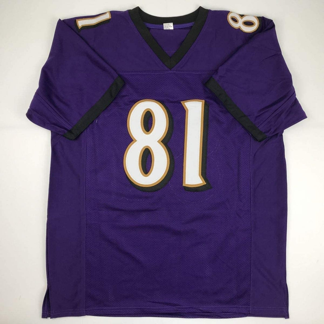 Autographed/Signed ANQUAN BOLDIN Baltimore Purple Jersey Beckett COA
