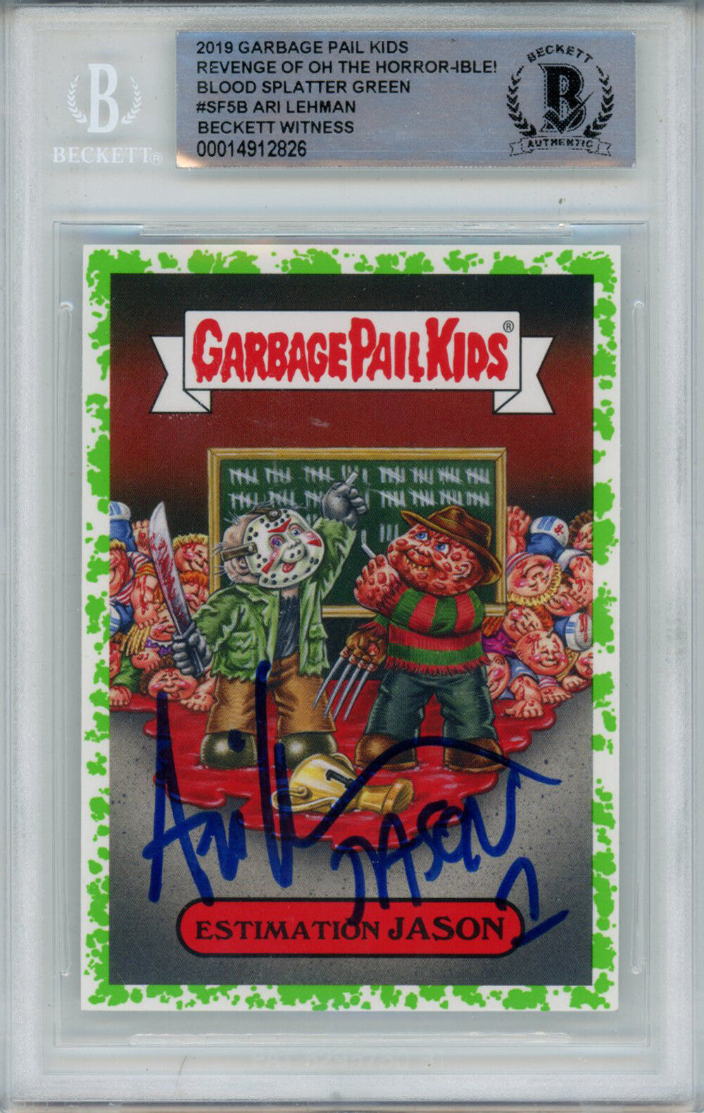 Ari Lehman Signed Garbage Pail Kids Green Estimation Jason #SF5B BAS Slab 43072