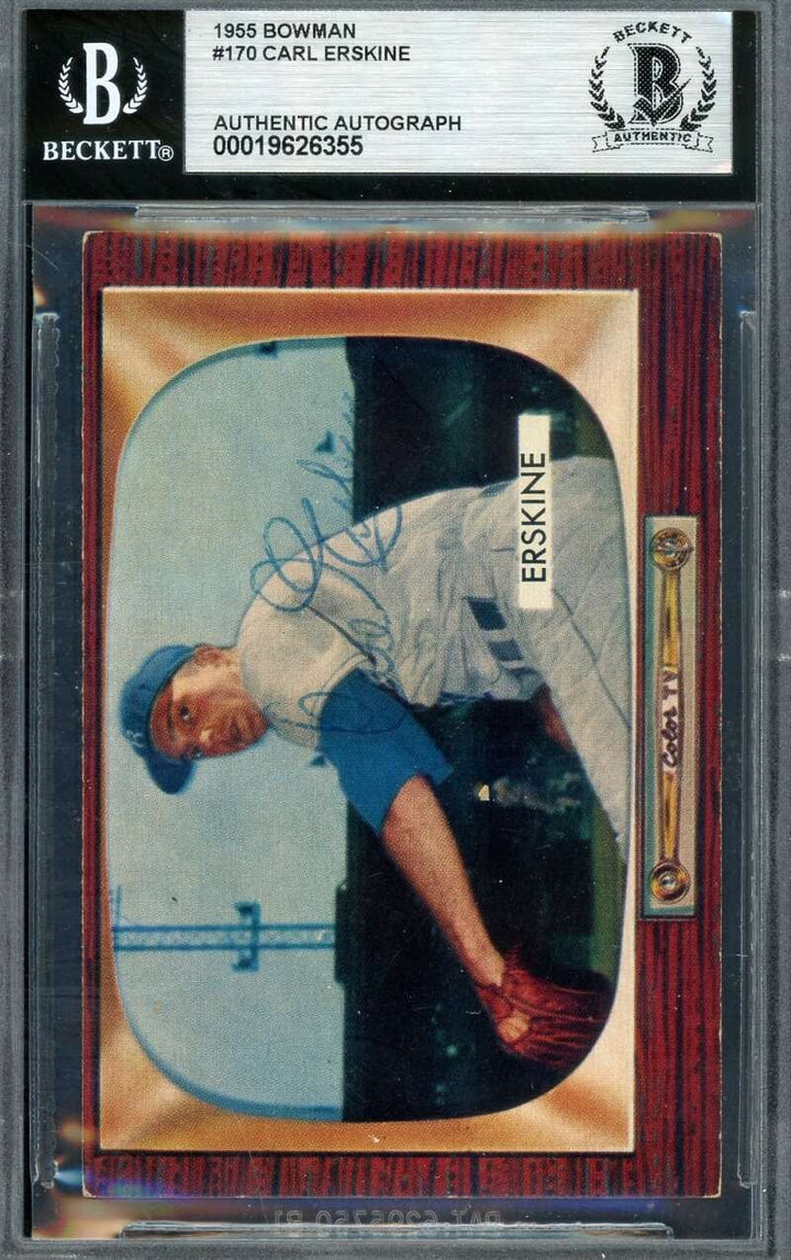 Carl Erskine Beckett BAS Vintage Signed 1955 Bowman Autograph Dodgers