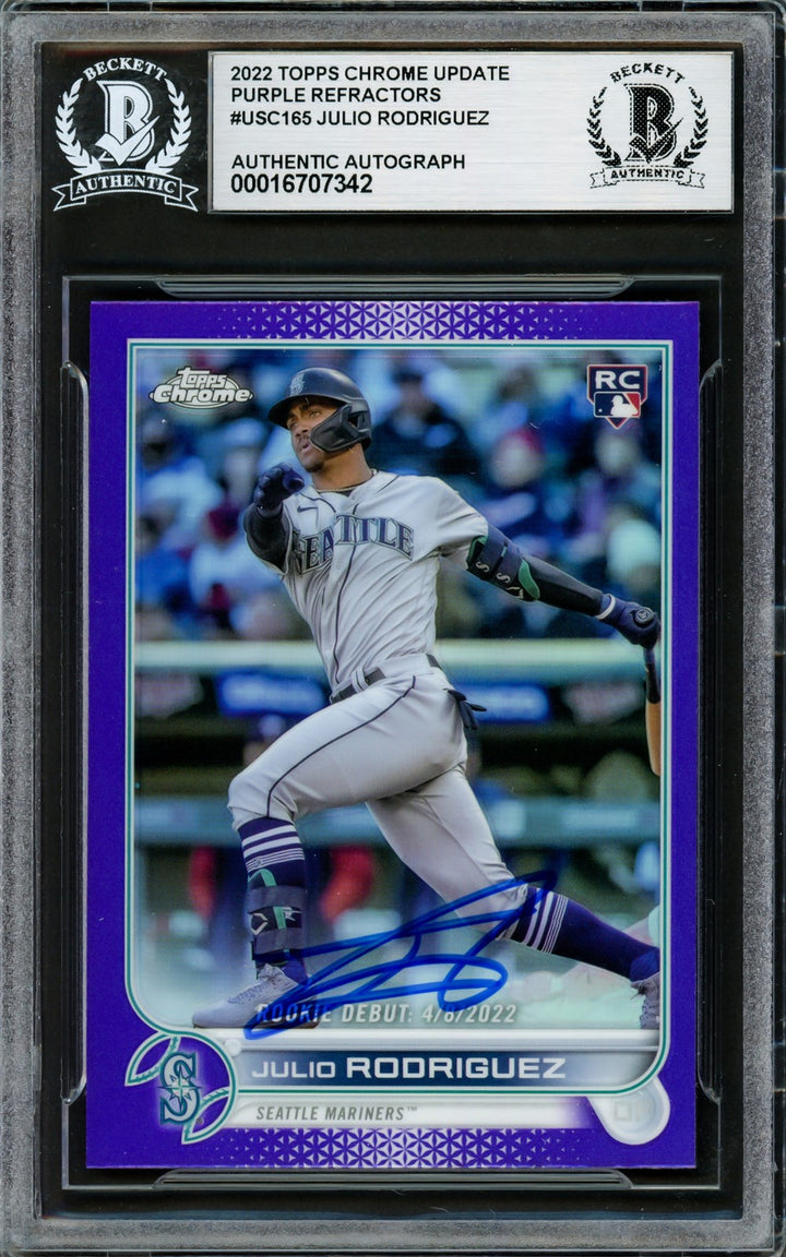 Julio Rodriguez Auto 2022 Topps Chrome Update Purple Refractors RC USC165 BAS