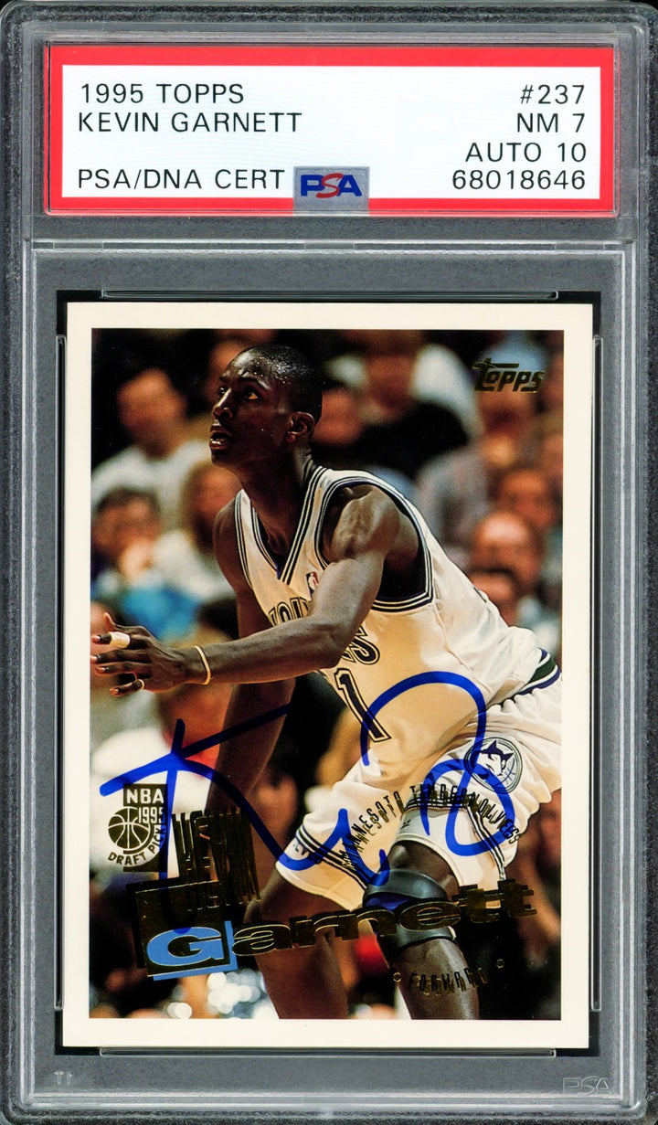 Kevin Garnett Signed 1995-96 Topps RC 237 Timberwolves PSA 7 Auto 10 PSA/DNA