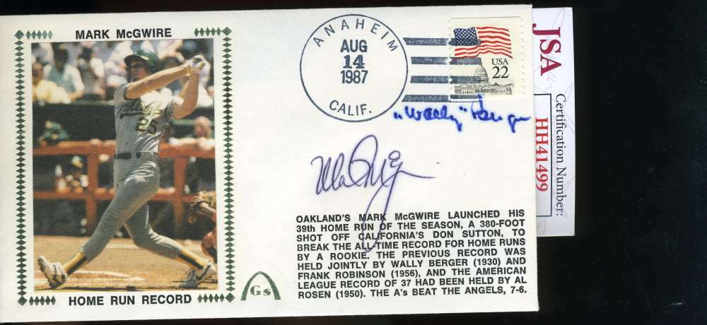 Mark McGwire Wally Berger JSA Coa Autograph Hand Signed 1987 FDC Cache