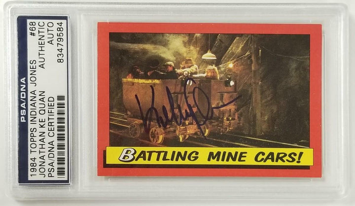 Jonathan Ke Quan signed 1984 Topps Indiana Jones #68 Mine Cars Card ~ PSA